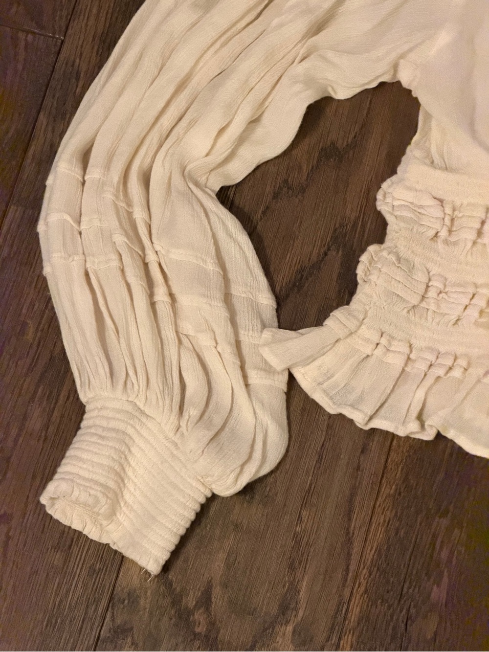 Free People Cream V-Neck Smocked Waist Blouse - Picture 7 of 9